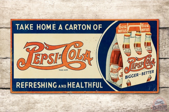 Pepsi Cola Double Dot Take Home A Carton & 6 Pack Tin Sign