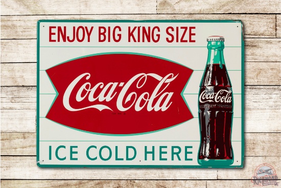 Enjoy Big King Size Coca Cola w/ Fishtail Logo & Bottle Sign