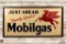Rare 8' Mobilgas Just Ahead Friendly Service Tin Sign & Original Wood Frame