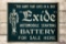 Exide Battery Automobile Starting w/ Battery Tin Flange Sign