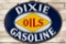 NOS Dixie Oils & Gasoline Double Sided Porcelain Sign w/ Ring