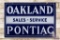 Oakland Pontiac Sales & Service Double Sided Porcelain Sign