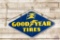 4' Goodyear Tires w/ Flag & Wingfoot Double Sided Porcelain Sign & Original Hanger