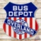 Union Pacific Railroad The Overland Route Bus Depot Double Sided Porcelain Sign