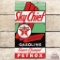 1956 Texaco Sky Chief Gasoline Super-Charged w/ Petrox Porcelain Pump Plate Sign