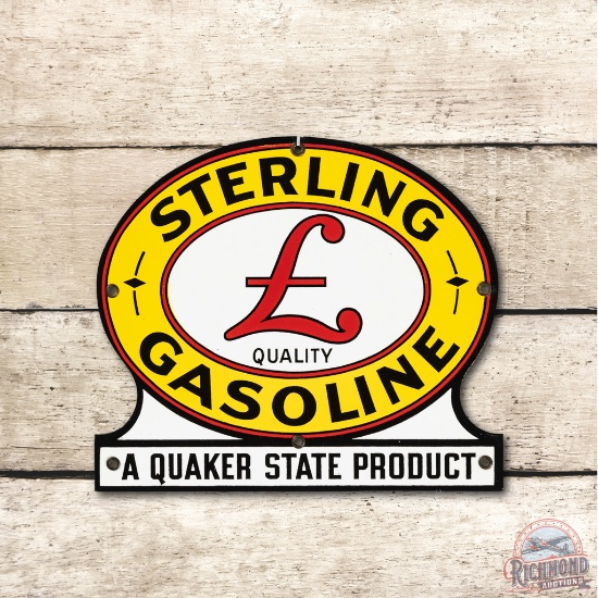 Sterling Quality Gasoline Die Cut Porcelain Pump Plate Sign