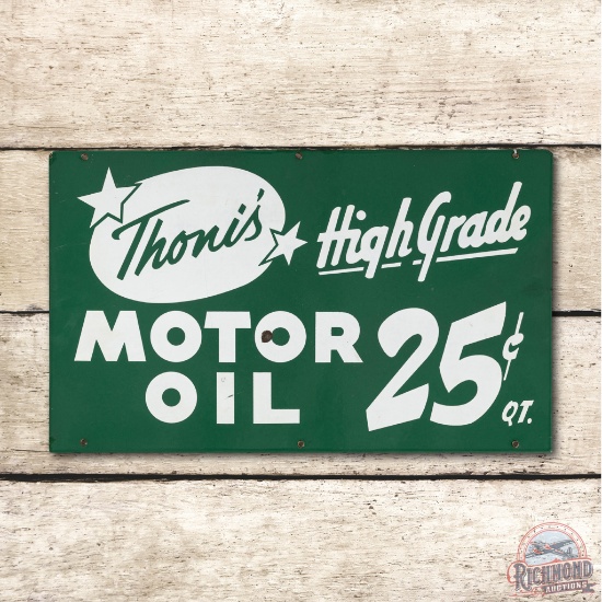Thoni's High Grade Motor Oil 25c Double Sided Porcelain Sign