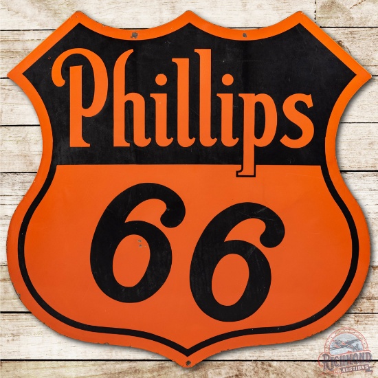 4' Phillips 66 Orange & Black Double Sided Porcelain Die Cut Shield Sign