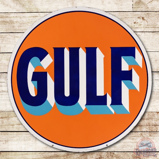 42" Gulf Baby Blue Double Sided Porcelain Sign