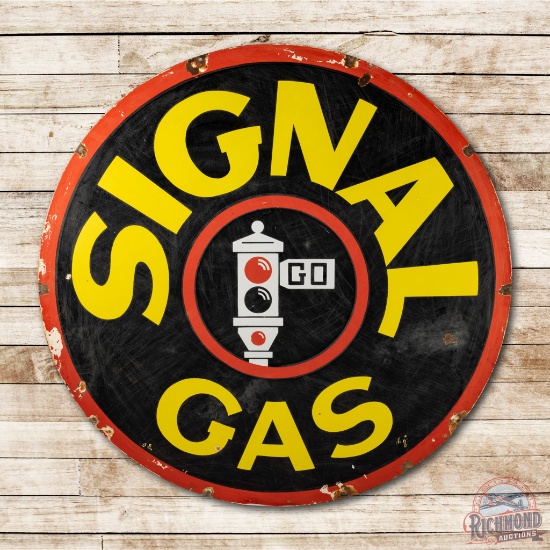 6' Signal Gas Double Sided Porcelain ID Sign w/ Stoplight Logo