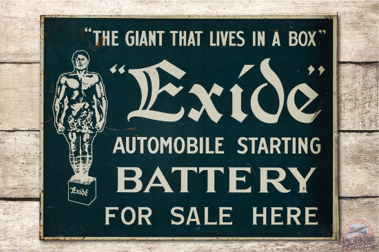 Exide Battery Automobile Starting w/ Battery Tin Flange Sign