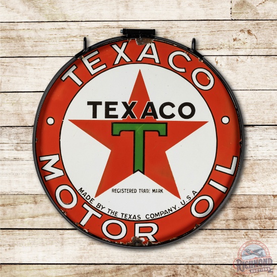 Rare 26" Texaco Black T Motor Oil Porcelain Sign & Ring