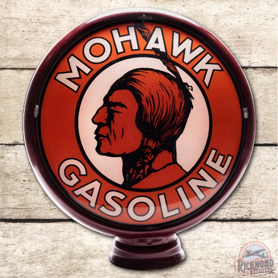1930's Complete 15" Mohawk Gasoline (Orange) Gas Pump Globe