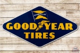 6' Goodyear Tires Porcelain Sign w/ Wingfoot and Flag Logos