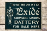 Exide Battery Automobile Starting w/ Battery Tin Flange Sign