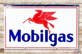 1932 5' Mobilgas w/ Pegasus Double Sided Porcelain Sign & Original Porcelain Mounting Bar