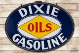 NOS Dixie Oils & Gasoline Double Sided Porcelain Sign w/ Ring