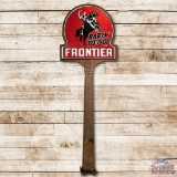 6' Frontier Rarin' To Go! Porcelain Sign w/ Original Frame & Pole