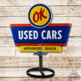 NOS Chevrolet OK Used Cars Authorized Dealer Double Bullnose Porcelain Sign