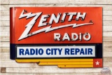 6' Zenith Radio City Repair Double Sided Porcelain Neon Sign