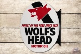 NOS Wolf's Head Motor Oil Tin Flange Sign