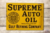 Gulf Refining Supreme Auto Oil (Yellow) Porcelain Flange Sign