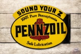 1948 Pennzoil Sound Your Z Safe Lubrication Tin Flange Sign