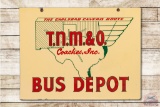 Texas TNM & O Coaches Inc Carlsbad Cavern Route Bus Depot Double Sided Porcelain Sign