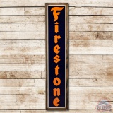 6' Firestone Tires Vertical Porcelain Sign w/ Wood Frame