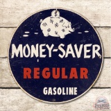 Money-Saver Regular Gasoline Tin Pump Plate Sign w/ Piggy Bank