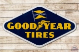 Goodyear Tires Double Sided Porcelain Sign w/ Flag & Wing Foot Logo