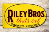 Riley Brothers Bros. That's Oil Guaranteed Lubrication Porcelain Flange Sign