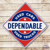 Dependable Used Cars Trucks Dodge Porcelain Sign w/ Maple Leaf