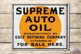 Gulf Refining Supreme Auto Oil For Sale Here Porcelain Flange Sign
