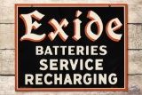 1950 Exide Batteries Service Recharging Double Sided Tin Sign & Hanger