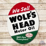 1964 We Sell Wolf's Head Motor Oil Double Sided Tin Sign