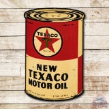 1936 New Texaco Motor Oil Black T Die Cut Oil Can Tin Sign