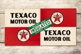 1948 Texaco White T Insulated Against Heat & Cold Motor Oil Double Sided Tin Sign