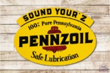 1968 Pennzoil Sound Your Z Safe Lubrication Double Sided Tin Sign