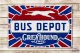Greyhound Lines Bus Depot w/ Logo Double Sided Porcelain Sign