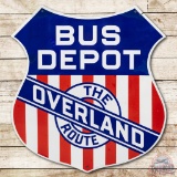 Union Pacific Railroad The Overland Route Bus Depot Double Sided Porcelain Sign