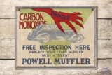 Danger Carbon Monoxide Inspection Here Powell Muffler Tin Over Cardboard Sign