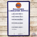 Gulf Registered Lubrication Service Embossed Porcelain Grease Gun Rack Sign