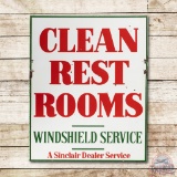3' Sinclair Clean Rest Rooms & Windshield Service Porcelain Sign