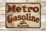 Mobiloil Gargoyle Metro Gasoline Double Sided Tin Sign