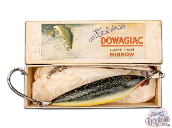 Very Rare Heddon Large Coast Minnow Crackle Back Fishing Lure & Original Box
