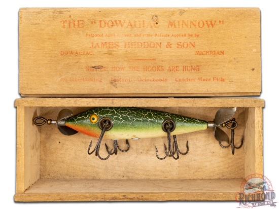 Heddon 150 Underwater Minnow Crackle Back Fishing Lure & Original Wood Box