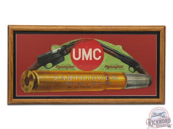 Remington UMC Die Cut Cardboard "Cartridges For All Rifles" Sign