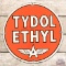 Tydol Ethyl SS Porcelain Gas Pump Plate Sign w/ Flying A Logo
