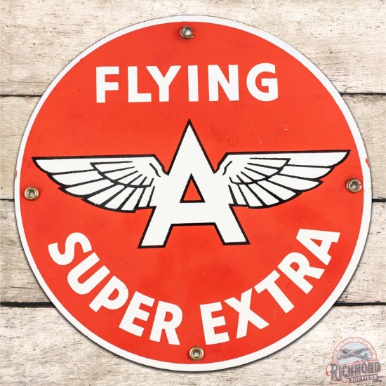 Flying A Super Extra SS Porcelain Gas Pump Plate Sign